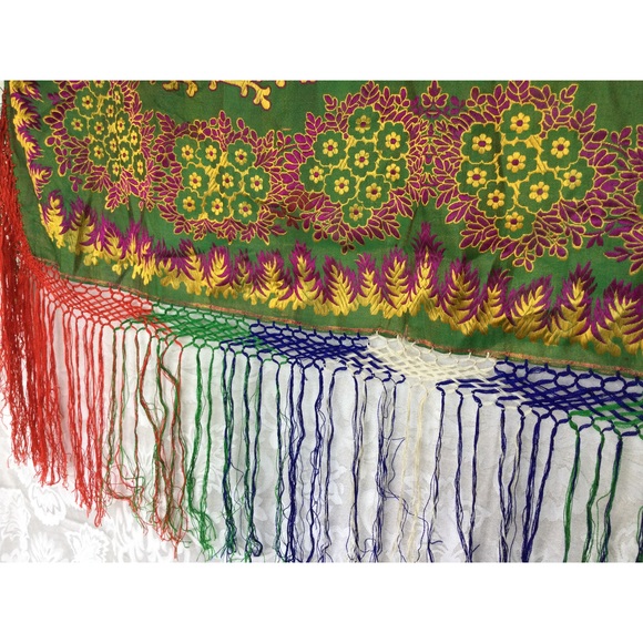 Turkish Green Vintage Women Silk Scarf Traditional 35in (90cm) Handmade Woven - Picture 6 of 9